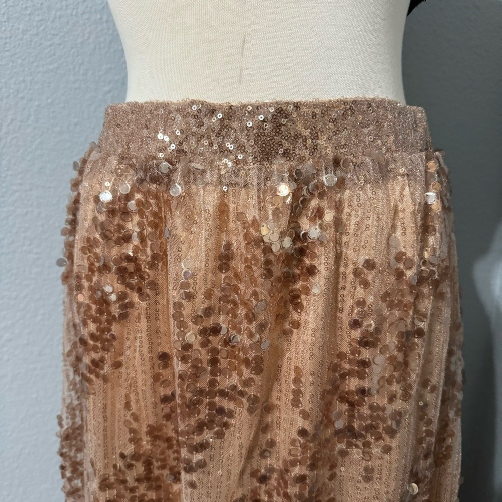 Zara New Gold High Waist Christmas‎ Long Sequin Skirt Size L A-Line Silhouette - Picture 11 of 14